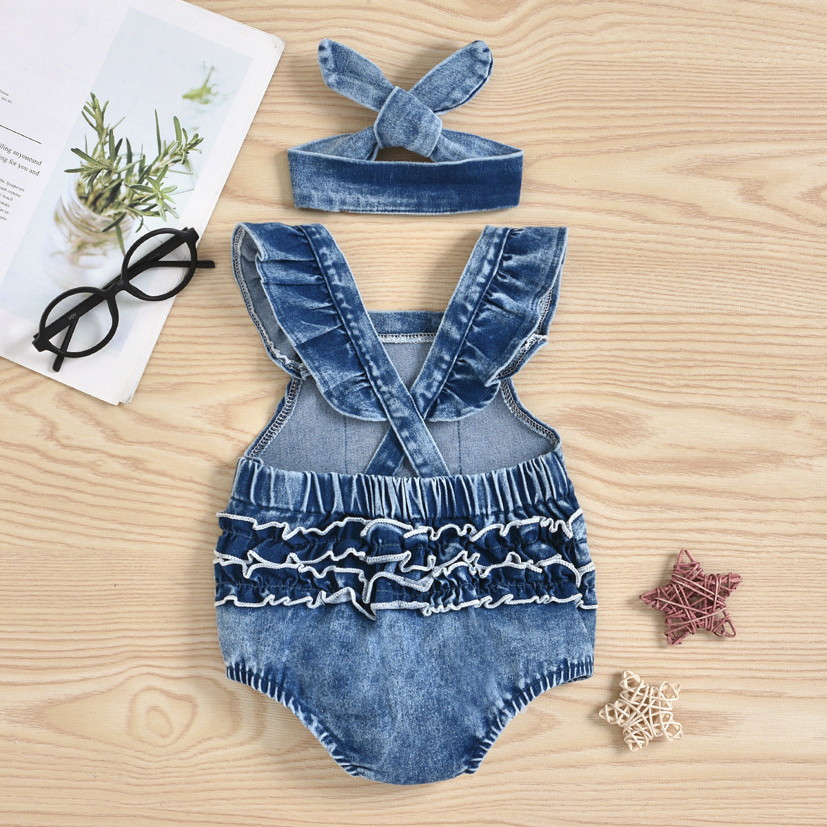 Denim Rainbow Printing Romper