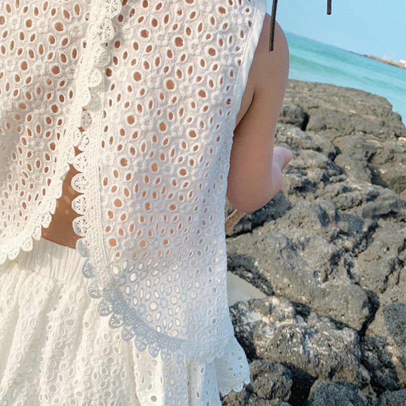 Hollow Lace Vest  And Skirt Suits