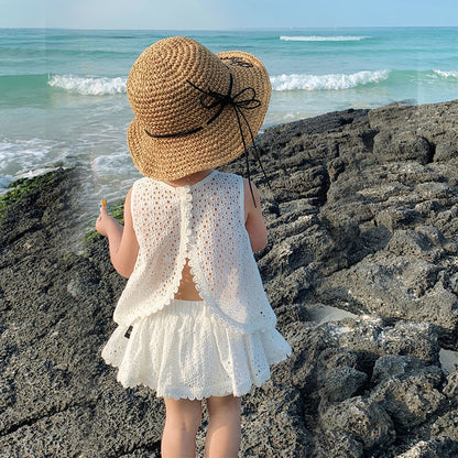 Hollow Lace Vest  And Skirt Suits