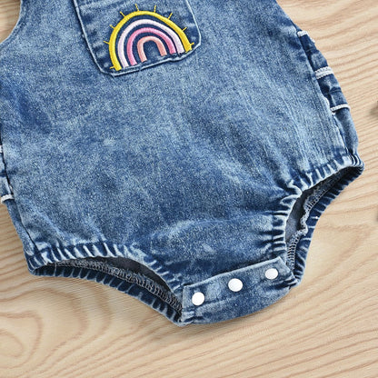 Denim Rainbow Printing Romper