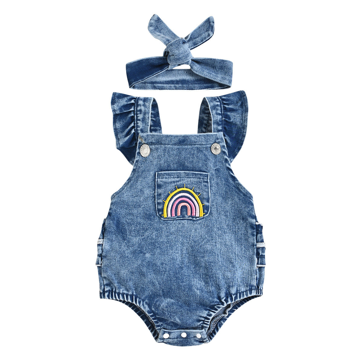 Denim Rainbow Printing Romper